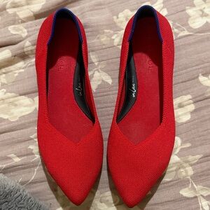 Rothy's Vibrant Red Flats with Blue Trim